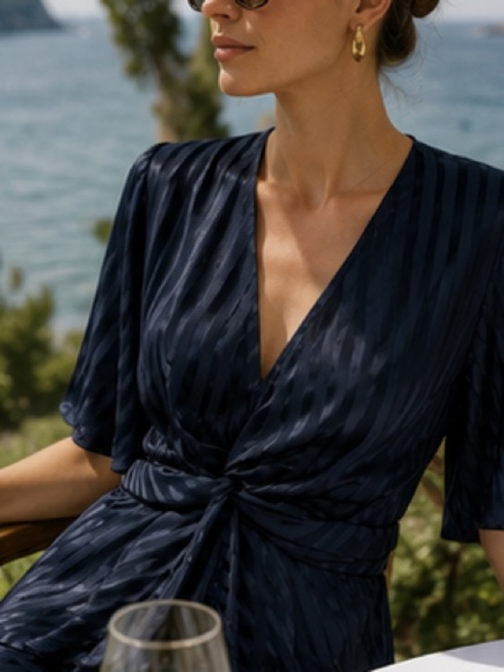A.L.C. Avi Silk Dress Navy Twist Front Asymmetric Midi Dress $645. Excellent 10 - Picture 7 of 9